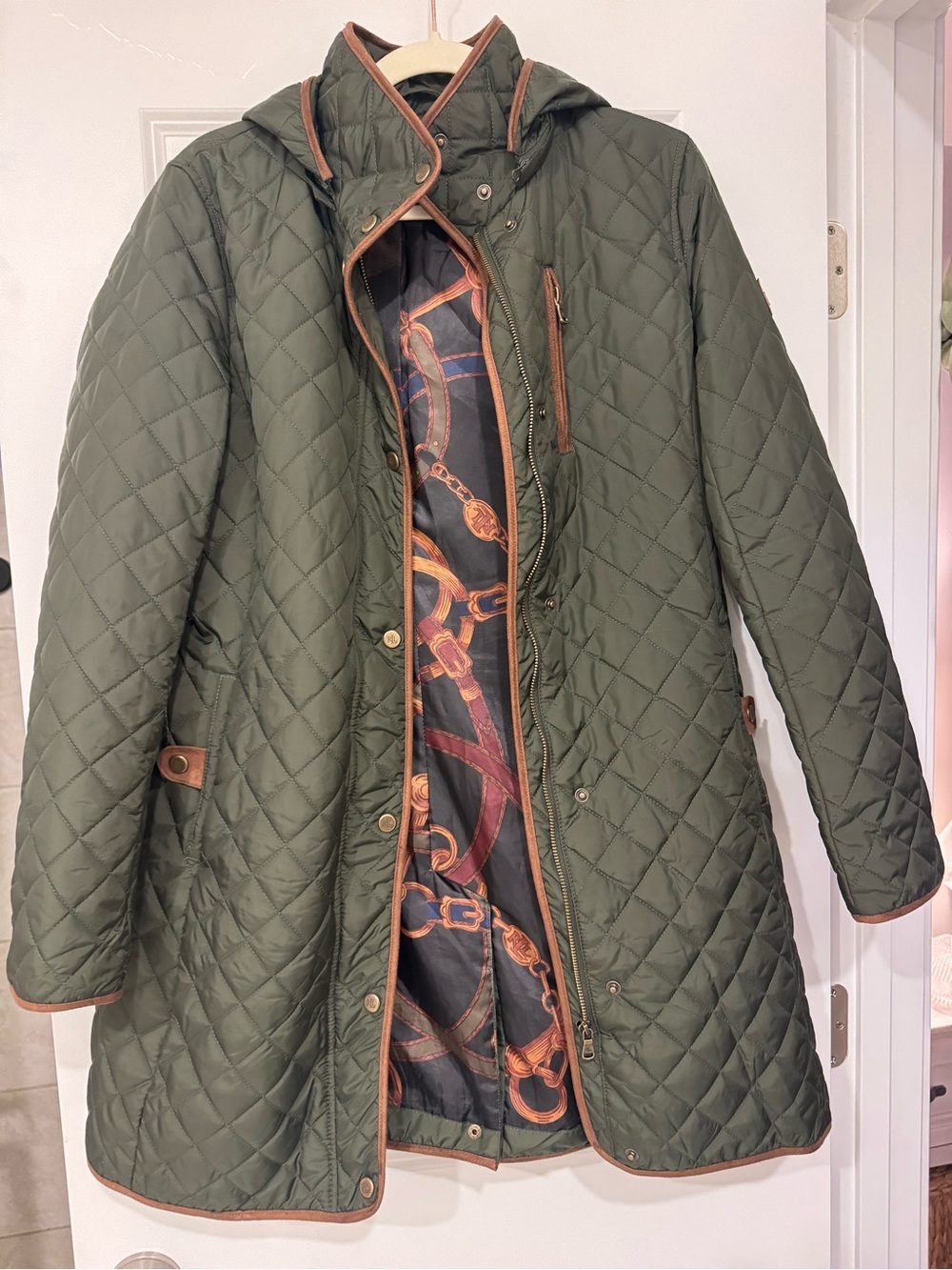 Lauren Ralph Lauren Olive Green Quilted Hooded Coat Jacket Size M - Picture 2 of 9